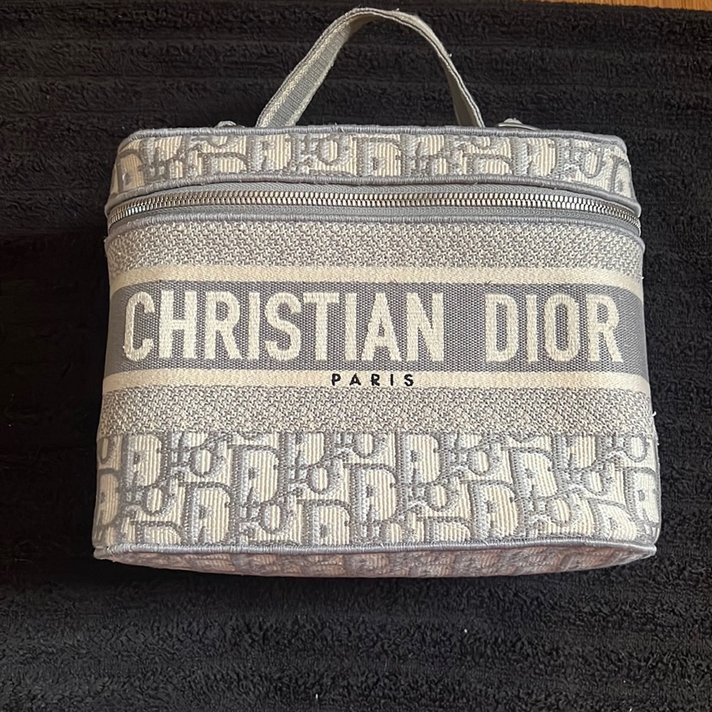 Christian Dior Travel Gray Oblique Embroidery Vanity Case